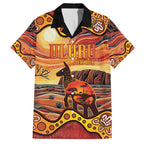 Northern Territory Uluru Family Matching Off The Shoulder Long Sleeve Dress and Hawaiian Shirt Ayers Rock Kangaroo Aboriginal Art