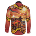 Northern Territory Uluru Family Matching Off The Shoulder Long Sleeve Dress and Hawaiian Shirt Ayers Rock Kangaroo Aboriginal Art