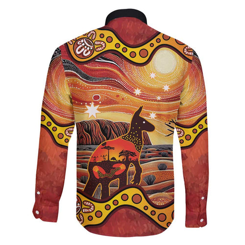 Northern Territory Uluru Family Matching Off Shoulder Maxi Dress and Hawaiian Shirt Ayers Rock Kangaroo Aboriginal Art