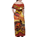 Northern Territory Uluru Family Matching Off Shoulder Maxi Dress and Hawaiian Shirt Ayers Rock Kangaroo Aboriginal Art
