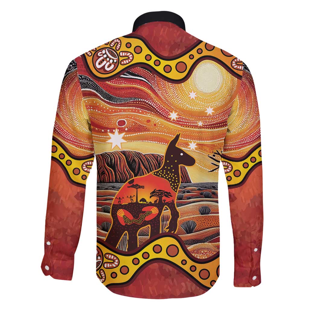 Northern Territory Uluru Family Matching Off Shoulder Short Dress and Hawaiian Shirt Ayers Rock Kangaroo Aboriginal Art