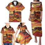 Northern Territory Uluru Family Matching Puletasi and Hawaiian Shirt Ayers Rock Kangaroo Aboriginal Art
