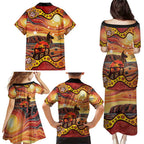 Northern Territory Uluru Family Matching Puletasi and Hawaiian Shirt Ayers Rock Kangaroo Aboriginal Art