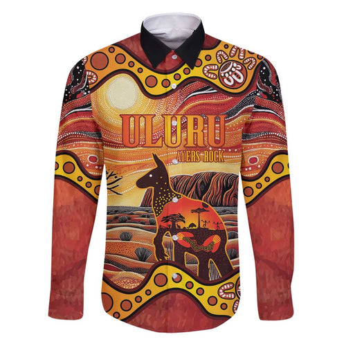 Northern Territory Uluru Family Matching Puletasi and Hawaiian Shirt Ayers Rock Kangaroo Aboriginal Art