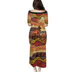 Northern Territory Uluru Family Matching Puletasi and Hawaiian Shirt Ayers Rock Kangaroo Aboriginal Art
