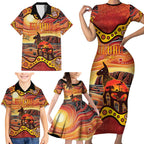 Northern Territory Uluru Family Matching Short Sleeve Bodycon Dress and Hawaiian Shirt Ayers Rock Kangaroo Aboriginal Art