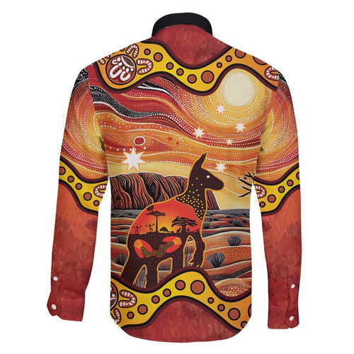Northern Territory Uluru Family Matching Short Sleeve Bodycon Dress and Hawaiian Shirt Ayers Rock Kangaroo Aboriginal Art