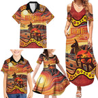 Northern Territory Uluru Family Matching Summer Maxi Dress and Hawaiian Shirt Ayers Rock Kangaroo Aboriginal Art