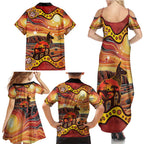 Northern Territory Uluru Family Matching Summer Maxi Dress and Hawaiian Shirt Ayers Rock Kangaroo Aboriginal Art