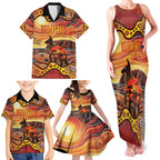 Northern Territory Uluru Family Matching Tank Maxi Dress and Hawaiian Shirt Ayers Rock Kangaroo Aboriginal Art