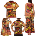 Northern Territory Uluru Family Matching Tank Maxi Dress and Hawaiian Shirt Ayers Rock Kangaroo Aboriginal Art