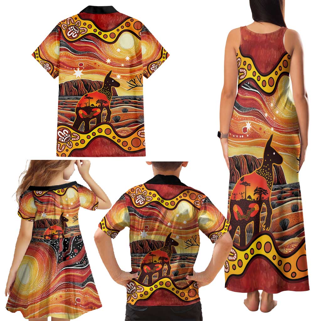 Northern Territory Uluru Family Matching Tank Maxi Dress and Hawaiian Shirt Ayers Rock Kangaroo Aboriginal Art