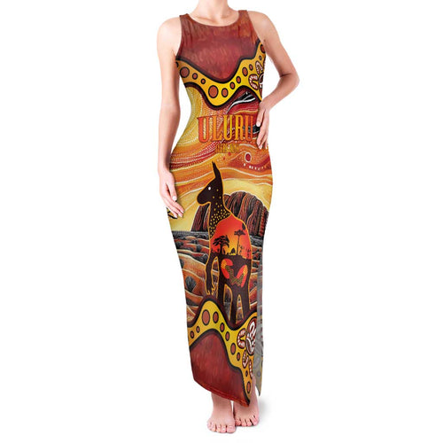 Northern Territory Uluru Family Matching Tank Maxi Dress and Hawaiian Shirt Ayers Rock Kangaroo Aboriginal Art