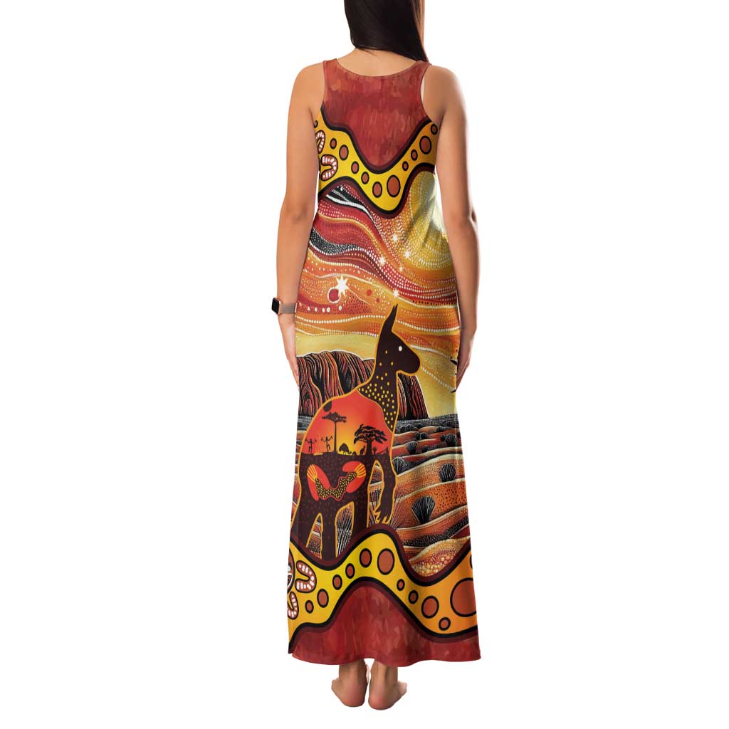 Northern Territory Uluru Family Matching Tank Maxi Dress and Hawaiian Shirt Ayers Rock Kangaroo Aboriginal Art