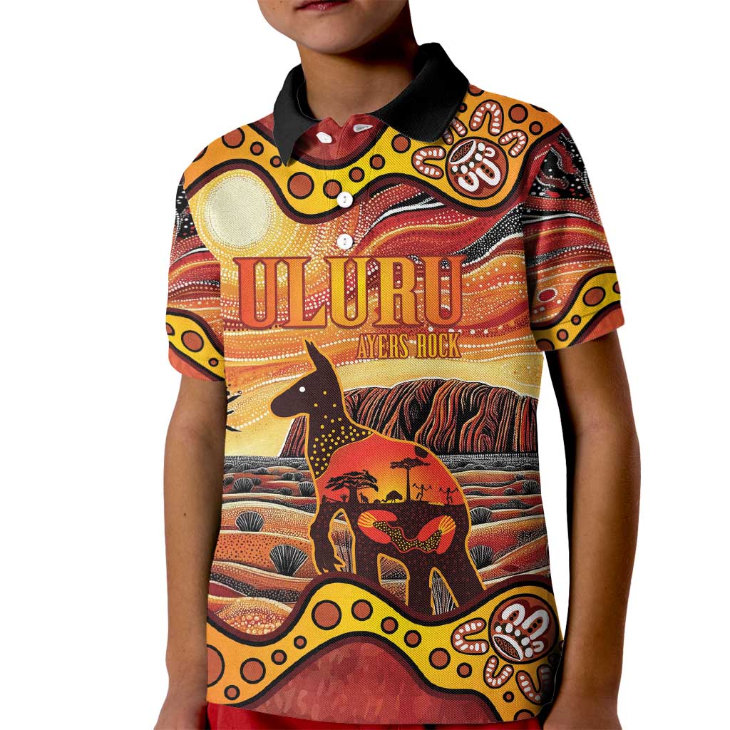 Northern Territory Uluru Kid Polo Shirt Ayers Rock Kangaroo Aboriginal Art