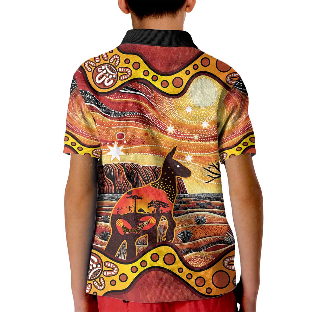 Northern Territory Uluru Kid Polo Shirt Ayers Rock Kangaroo Aboriginal Art
