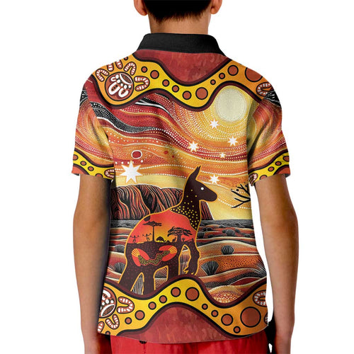 Northern Territory Uluru Kid Polo Shirt Ayers Rock Kangaroo Aboriginal Art