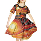Northern Territory Uluru Kid Short Sleeve Dress Ayers Rock Kangaroo Aboriginal Art