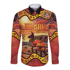 Northern Territory Uluru Long Sleeve Button Shirt Ayers Rock Kangaroo Aboriginal Art