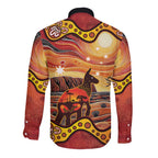 Northern Territory Uluru Long Sleeve Button Shirt Ayers Rock Kangaroo Aboriginal Art