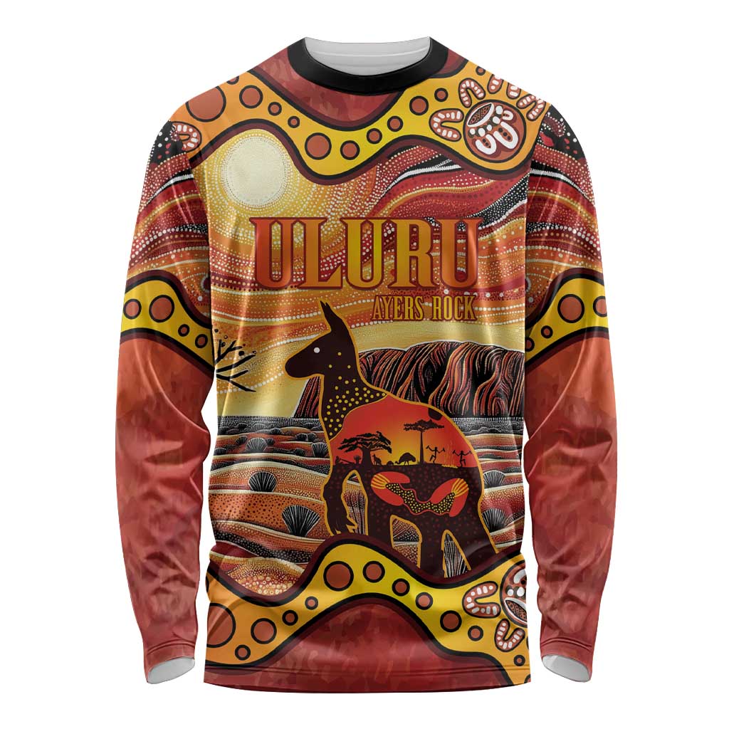 Northern Territory Uluru Long Sleeve Shirt Ayers Rock Kangaroo Aboriginal Art
