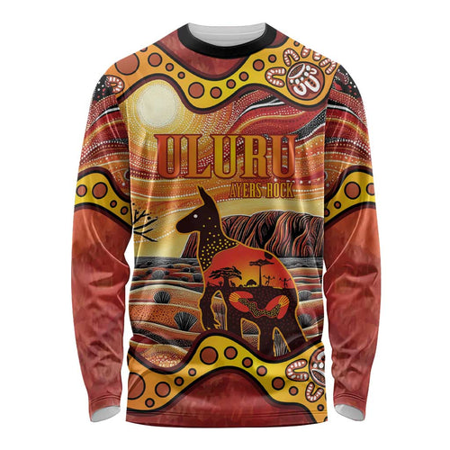 Northern Territory Uluru Long Sleeve Shirt Ayers Rock Kangaroo Aboriginal Art