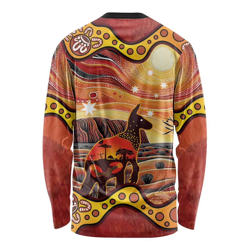Northern Territory Uluru Long Sleeve Shirt Ayers Rock Kangaroo Aboriginal Art