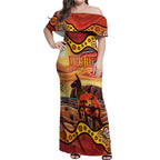 Northern Territory Uluru Off Shoulder Maxi Dress Ayers Rock Kangaroo Aboriginal Art