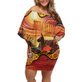 Northern Territory Uluru Off Shoulder Short Dress Ayers Rock Kangaroo Aboriginal Art
