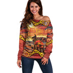 Northern Territory Uluru Off Shoulder Sweater Ayers Rock Kangaroo Aboriginal Art