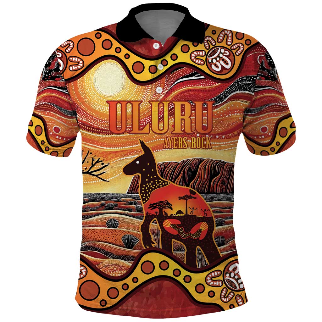 Northern Territory Uluru Polo Shirt Ayers Rock Kangaroo Aboriginal Art