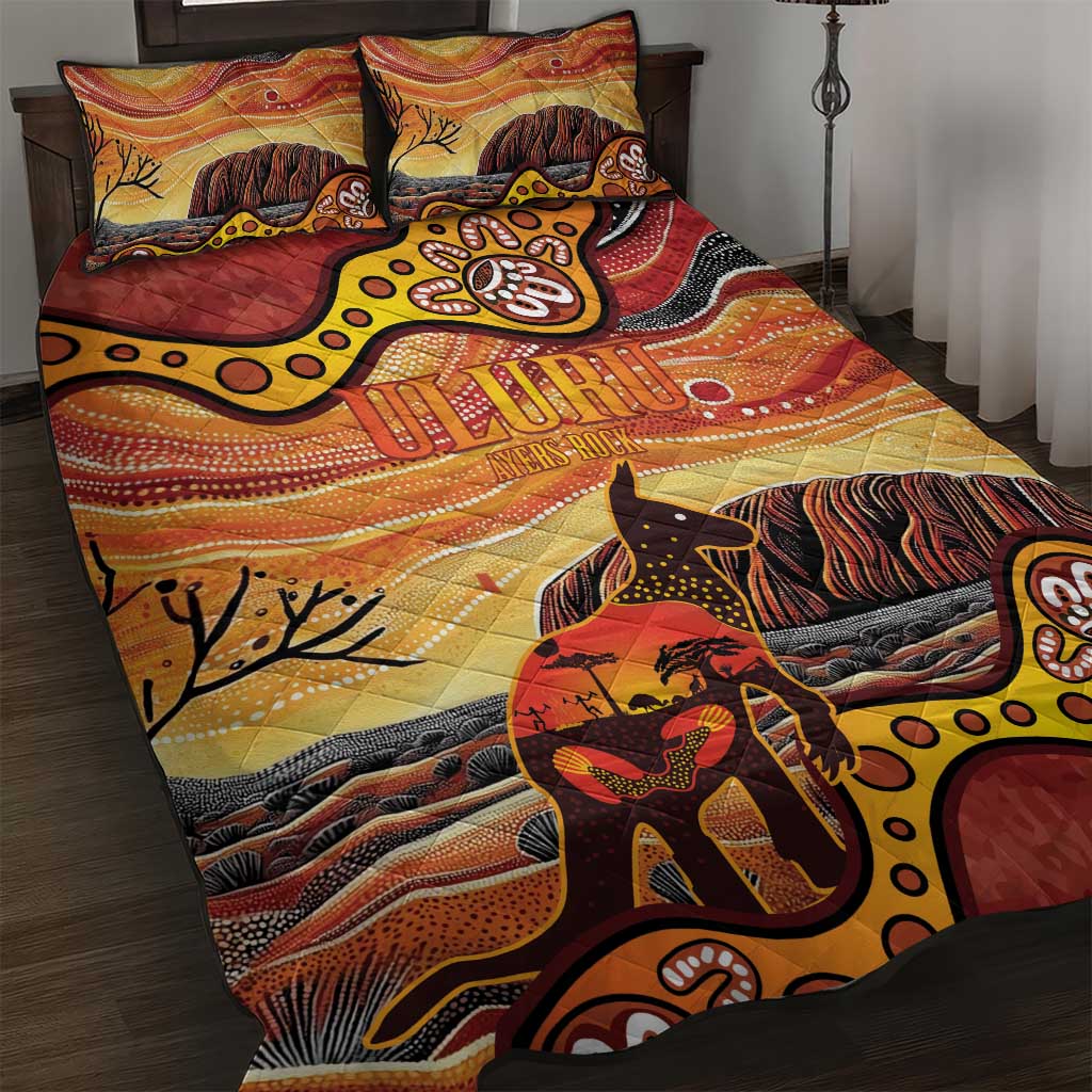 Northern Territory Uluru Quilt Bed Set Ayers Rock Kangaroo Aboriginal Art