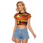 Northern Territory Uluru Raglan Cropped T Shirt Ayers Rock Kangaroo Aboriginal Art