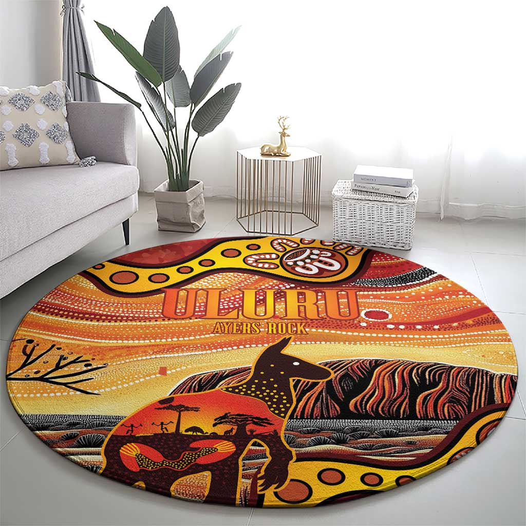 Northern Territory Uluru Round Carpet Ayers Rock Kangaroo Aboriginal Art