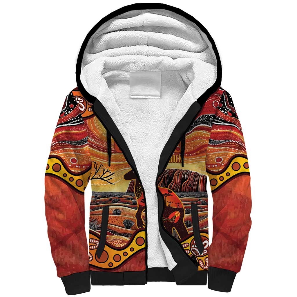 Northern Territory Uluru Sherpa Hoodie Ayers Rock Kangaroo Aboriginal Art