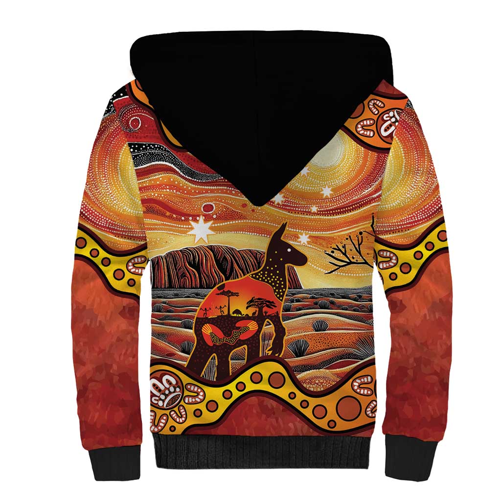 Northern Territory Uluru Sherpa Hoodie Ayers Rock Kangaroo Aboriginal Art