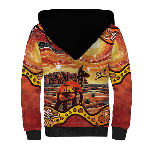 Northern Territory Uluru Sherpa Hoodie Ayers Rock Kangaroo Aboriginal Art