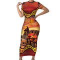 Northern Territory Uluru Short Sleeve Bodycon Dress Ayers Rock Kangaroo Aboriginal Art