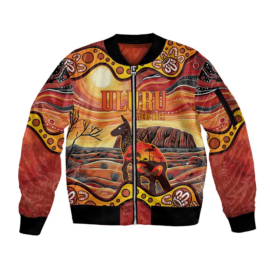 Northern Territory Uluru Sleeve Zip Bomber Jacket Ayers Rock Kangaroo Aboriginal Art