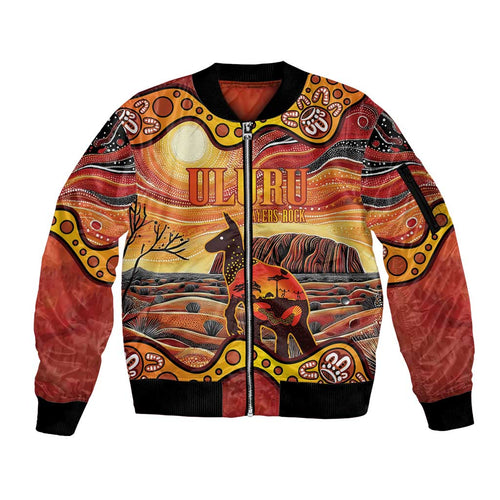 Northern Territory Uluru Sleeve Zip Bomber Jacket Ayers Rock Kangaroo Aboriginal Art