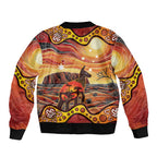 Northern Territory Uluru Sleeve Zip Bomber Jacket Ayers Rock Kangaroo Aboriginal Art