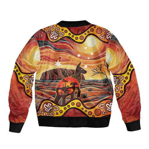 Northern Territory Uluru Sleeve Zip Bomber Jacket Ayers Rock Kangaroo Aboriginal Art