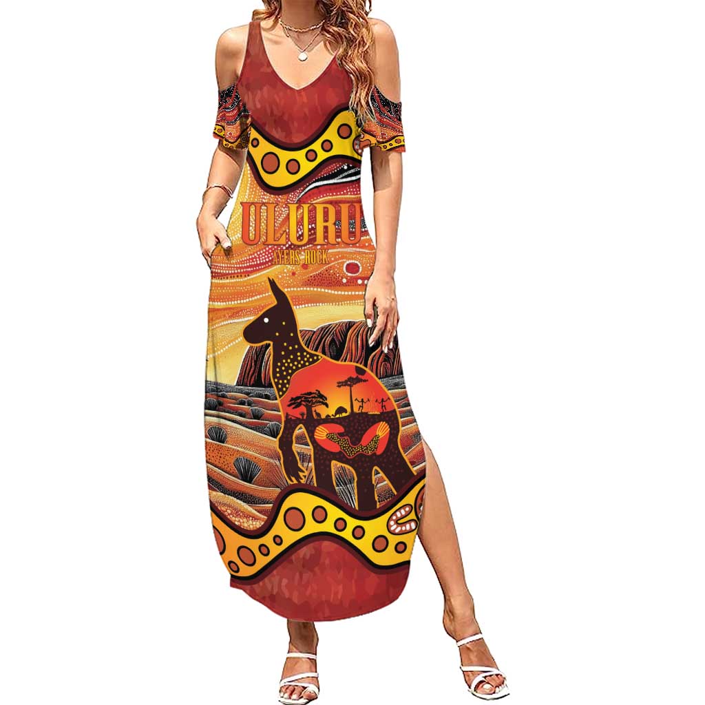 Northern Territory Uluru Summer Maxi Dress Ayers Rock Kangaroo Aboriginal Art