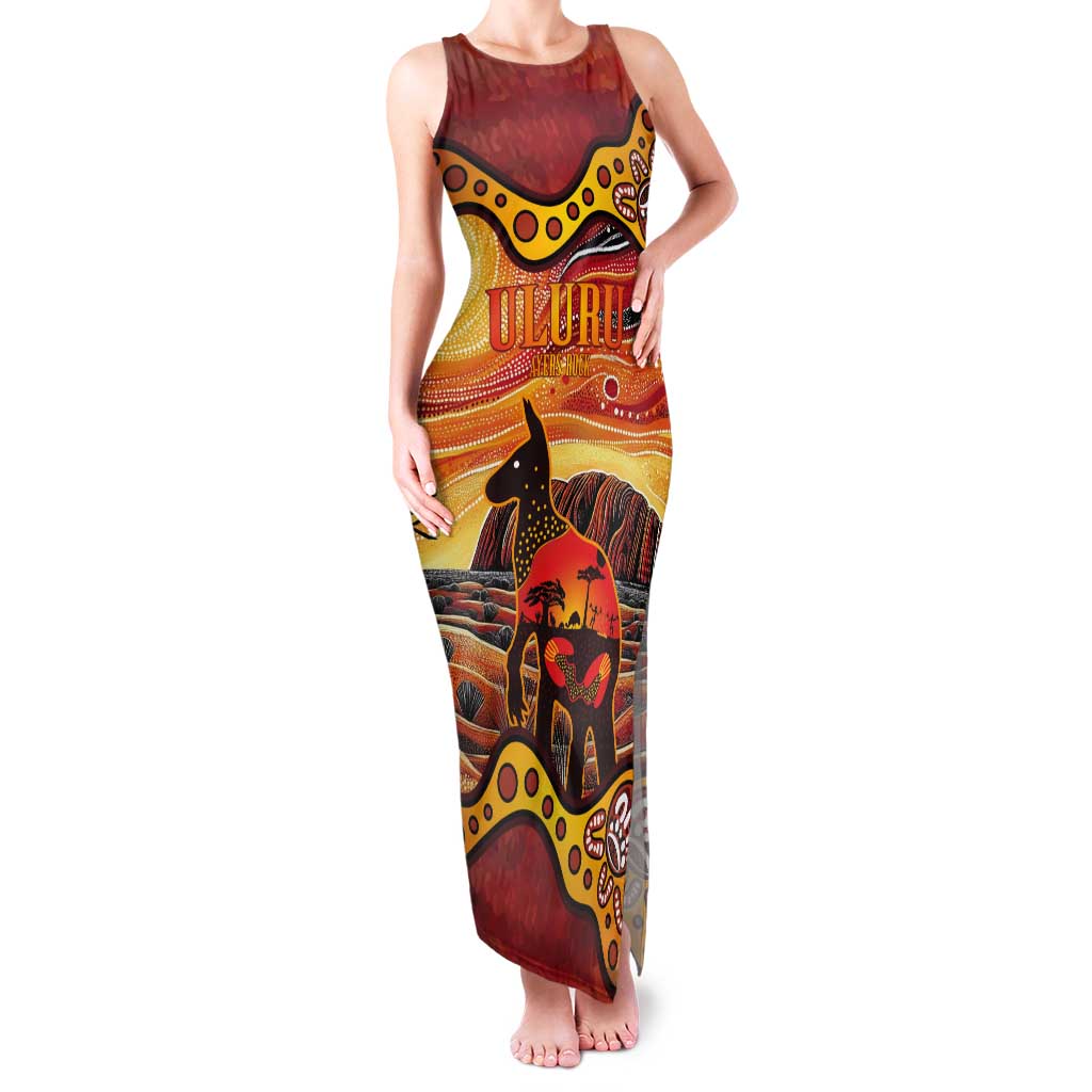 Northern Territory Uluru Tank Maxi Dress Ayers Rock Kangaroo Aboriginal Art