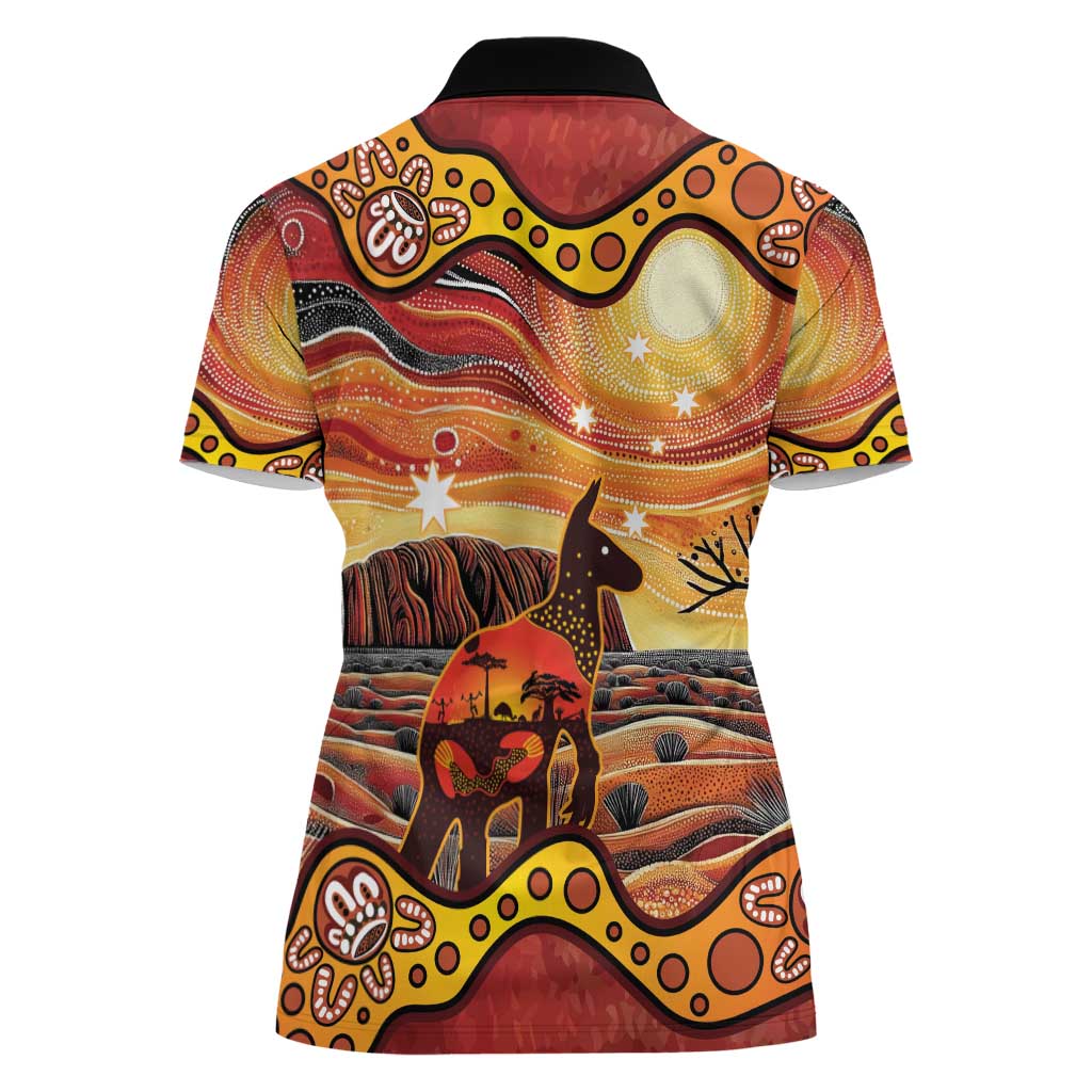Northern Territory Uluru Women Polo Shirt Ayers Rock Kangaroo Aboriginal Art