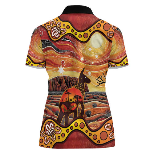 Northern Territory Uluru Women Polo Shirt Ayers Rock Kangaroo Aboriginal Art