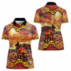 Northern Territory Uluru Women Polo Shirt Ayers Rock Kangaroo Aboriginal Art