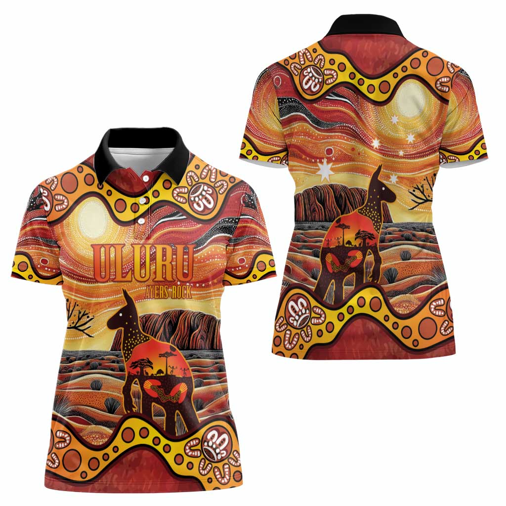 Northern Territory Uluru Women Polo Shirt Ayers Rock Kangaroo Aboriginal Art