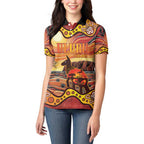 Northern Territory Uluru Women Polo Shirt Ayers Rock Kangaroo Aboriginal Art