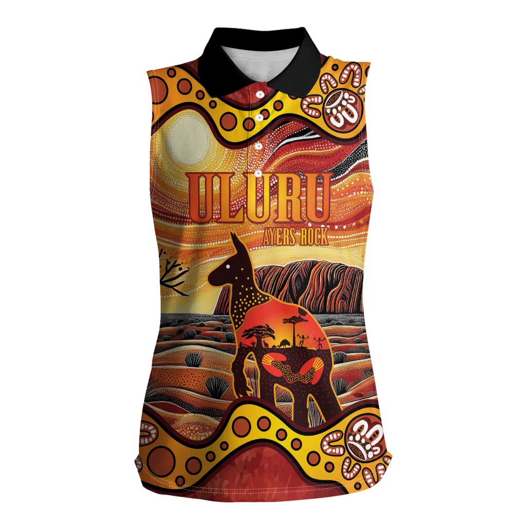 Northern Territory Uluru Women Sleeveless Polo Shirt Ayers Rock Kangaroo Aboriginal Art